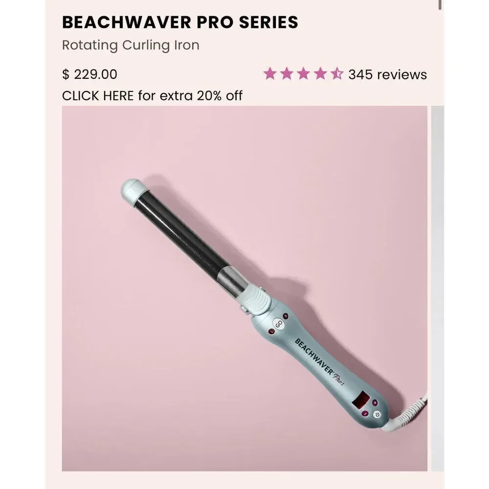 OG original beachwaver pro rotating styling curling iron pink wand Guc 1”barrel